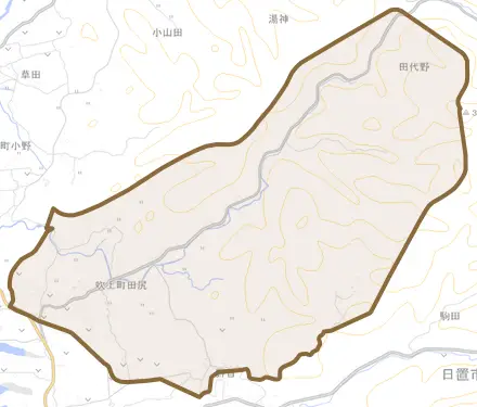 吹上町田尻とその周辺の地図。町の範囲を重ねている