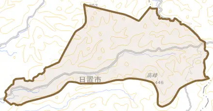 吹上町与倉とその周辺の地図。町の範囲を重ねている