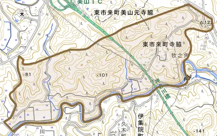 東市来町寺脇とその周辺の地図。町の範囲を重ねている