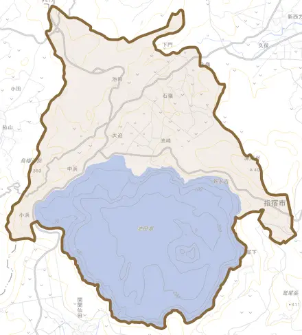 池田とその周辺の地図。町の範囲を重ねている
