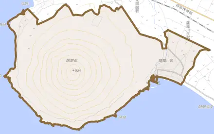 開聞川尻とその周辺の地図。町の範囲を重ねている