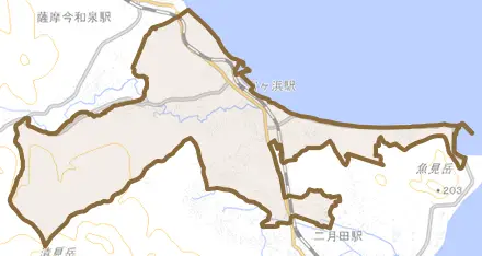 西方とその周辺の地図。町の範囲を重ねている