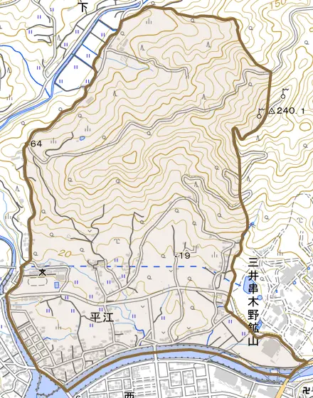 平江とその周辺の地図。町の範囲を重ねている