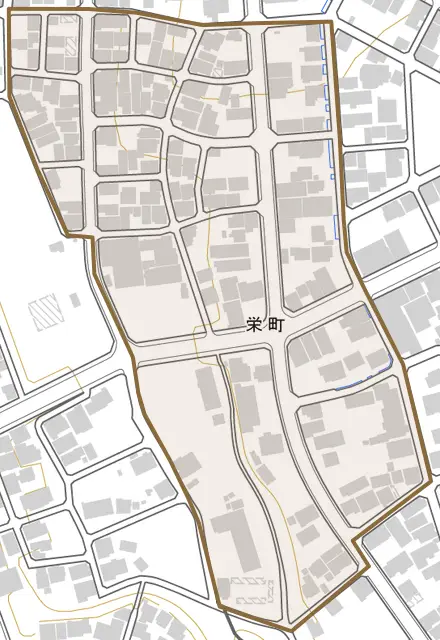 栄町とその周辺の地図。町の範囲を重ねている