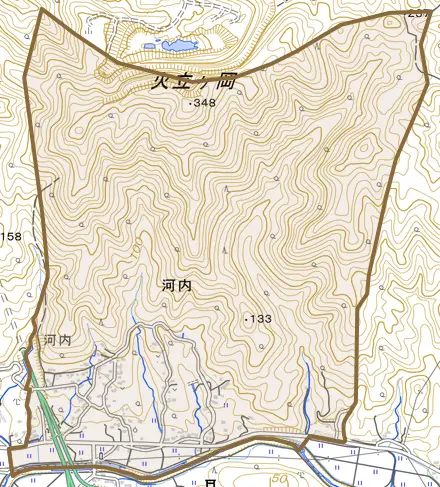 河内とその周辺の地図。町の範囲を重ねている