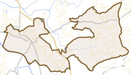 菱刈前目とその周辺の地図。町の範囲を重ねている