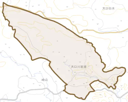 大口川岩瀬とその周辺の地図。町の範囲を重ねている