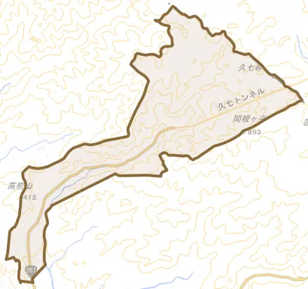 大口木ノ氏とその周辺の地図。町の範囲を重ねている