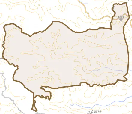 大口小川内とその周辺の地図。町の範囲を重ねている