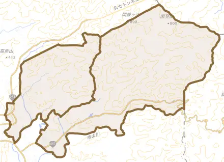大口篠原とその周辺の地図。町の範囲を重ねている