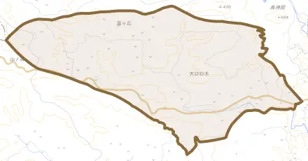 大口白木とその周辺の地図。町の範囲を重ねている