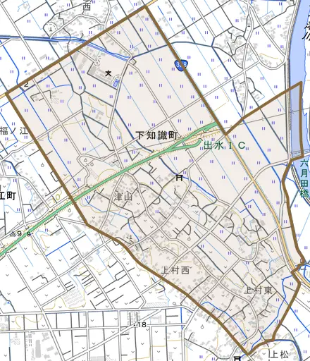 下知識町とその周辺の地図。町の範囲を重ねている