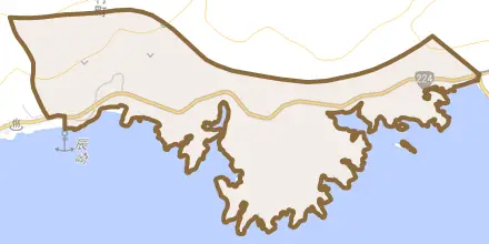 有村町とその周辺の地図。町の範囲を重ねている