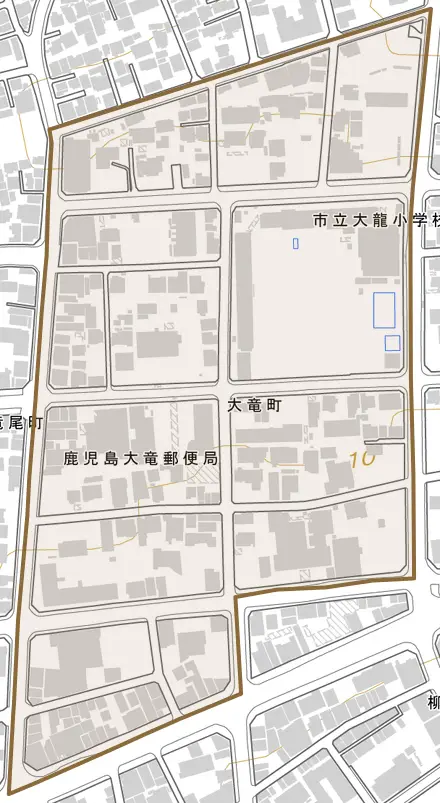 大竜町とその周辺の地図。町の範囲を重ねている