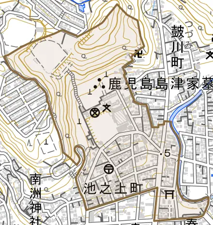 池之上町とその周辺の地図。町の範囲を重ねている