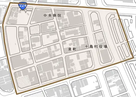 泉町とその周辺の地図。町の範囲を重ねている