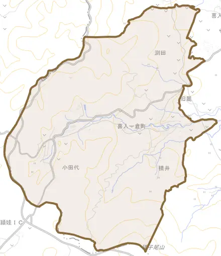 喜入一倉町とその周辺の地図。町の範囲を重ねている