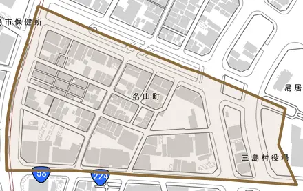 名山町とその周辺の地図。町の範囲を重ねている