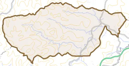 西佐多町とその周辺の地図。町の範囲を重ねている