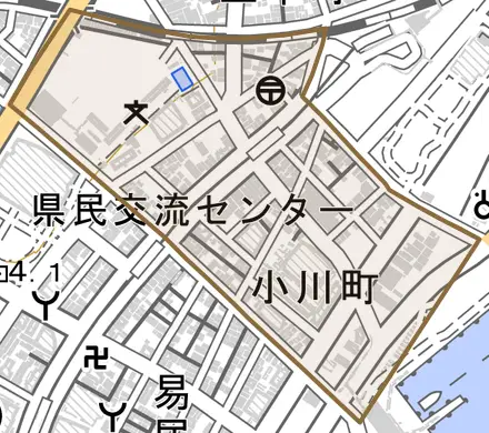 小川町とその周辺の地図。町の範囲を重ねている