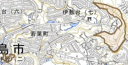 下伊敷町とその周辺の地図。町の範囲を重ねている