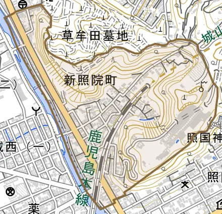 新照院町とその周辺の地図。町の範囲を重ねている