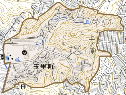 玉里町とその周辺の地図。町の範囲を重ねている
