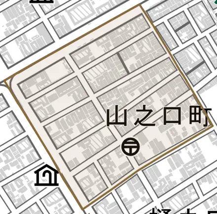 山之口町とその周辺の地図。町の範囲を重ねている
