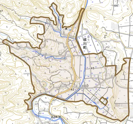 祓川町とその周辺の地図。町の範囲を重ねている