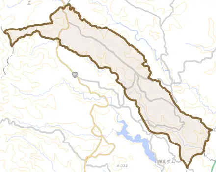 輝北町諏訪原とその周辺の地図。町の範囲を重ねている