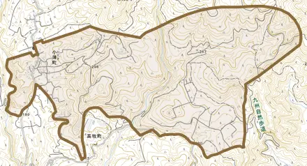 小薄町とその周辺の地図。町の範囲を重ねている