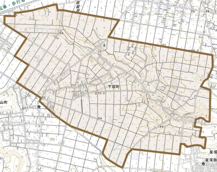 下堀町とその周辺の地図。町の範囲を重ねている