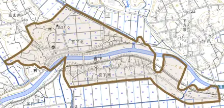 宮下とその周辺の地図。町の範囲を重ねている