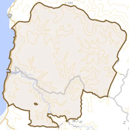 神川とその周辺の地図。町の範囲を重ねている