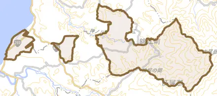 馬場とその周辺の地図。町の範囲を重ねている