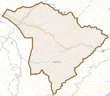 田代麓とその周辺の地図。町の範囲を重ねている