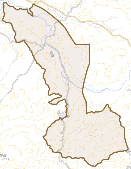 田代川原とその周辺の地図。町の範囲を重ねている
