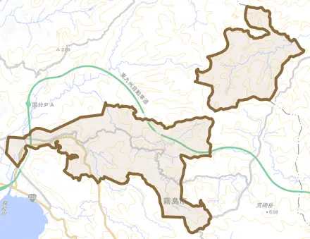 国分川内とその周辺の地図。町の範囲を重ねている