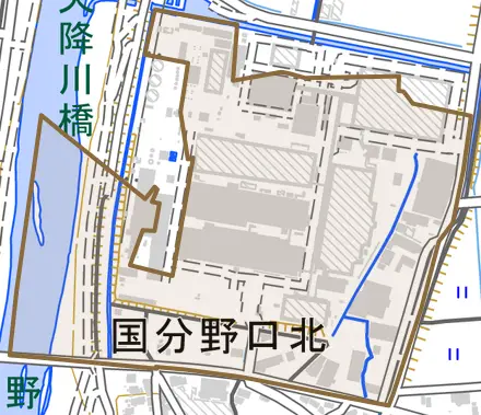 国分野口北とその周辺の地図。町の範囲を重ねている