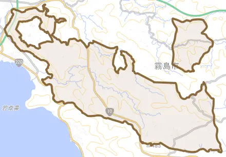 国分上之段とその周辺の地図。町の範囲を重ねている