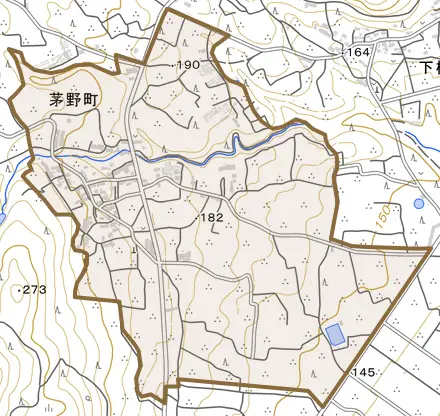 茅野町とその周辺の地図。町の範囲を重ねている
