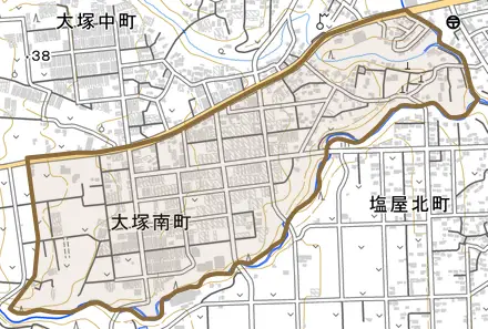 大塚南町とその周辺の地図。町の範囲を重ねている