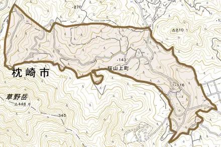 桜山上町とその周辺の地図。町の範囲を重ねている
