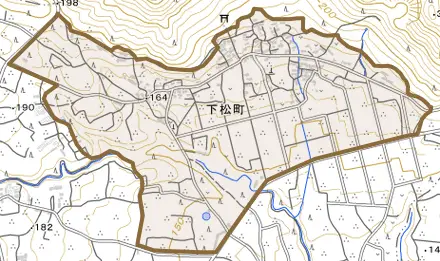 下松町とその周辺の地図。町の範囲を重ねている