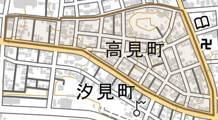 高見町とその周辺の地図。町の範囲を重ねている