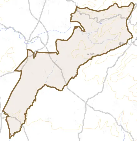 知覧町東別府とその周辺の地図。町の範囲を重ねている