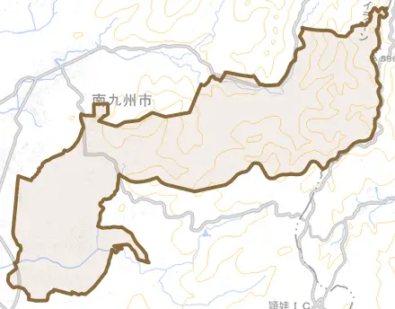 知覧町永里とその周辺の地図。町の範囲を重ねている