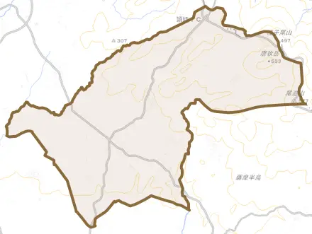 頴娃町上別府とその周辺の地図。町の範囲を重ねている