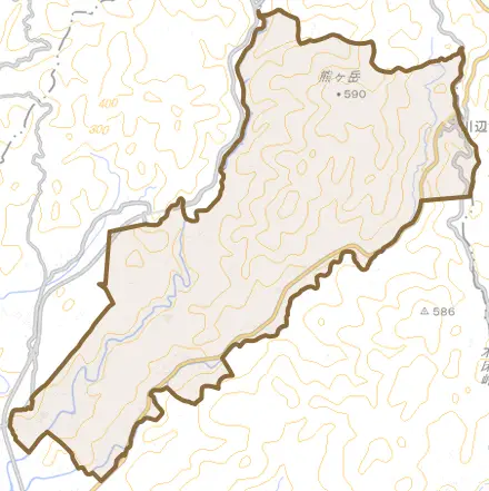 川辺町清水とその周辺の地図。町の範囲を重ねている