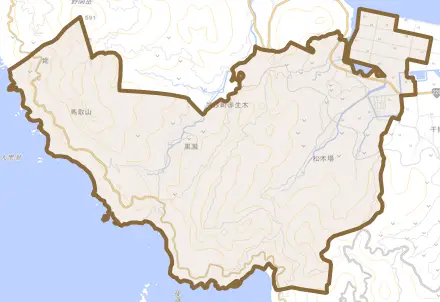 笠沙町赤生木とその周辺の地図。町の範囲を重ねている